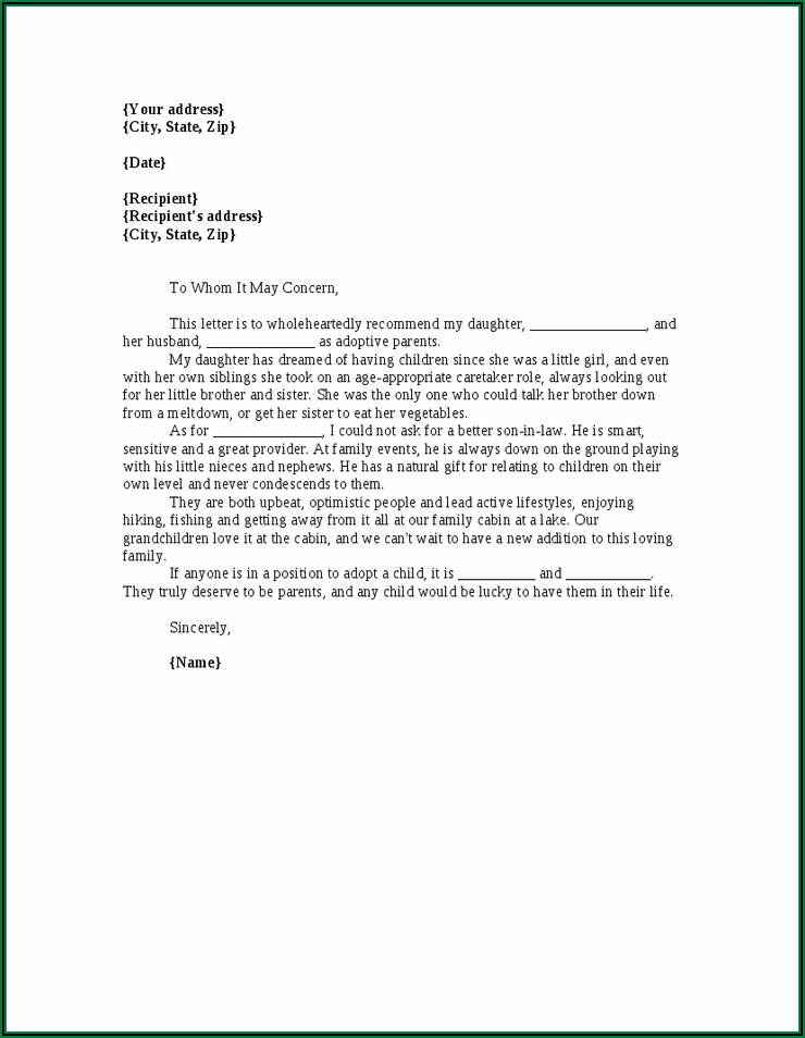Sample Letter Of Recommendation For Adoption From Employer