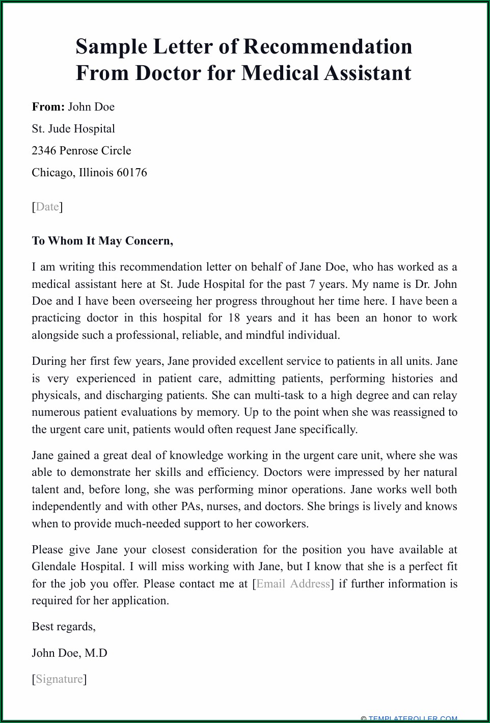 Sample Letter Of Recommendation For Medical Administrative Assistant