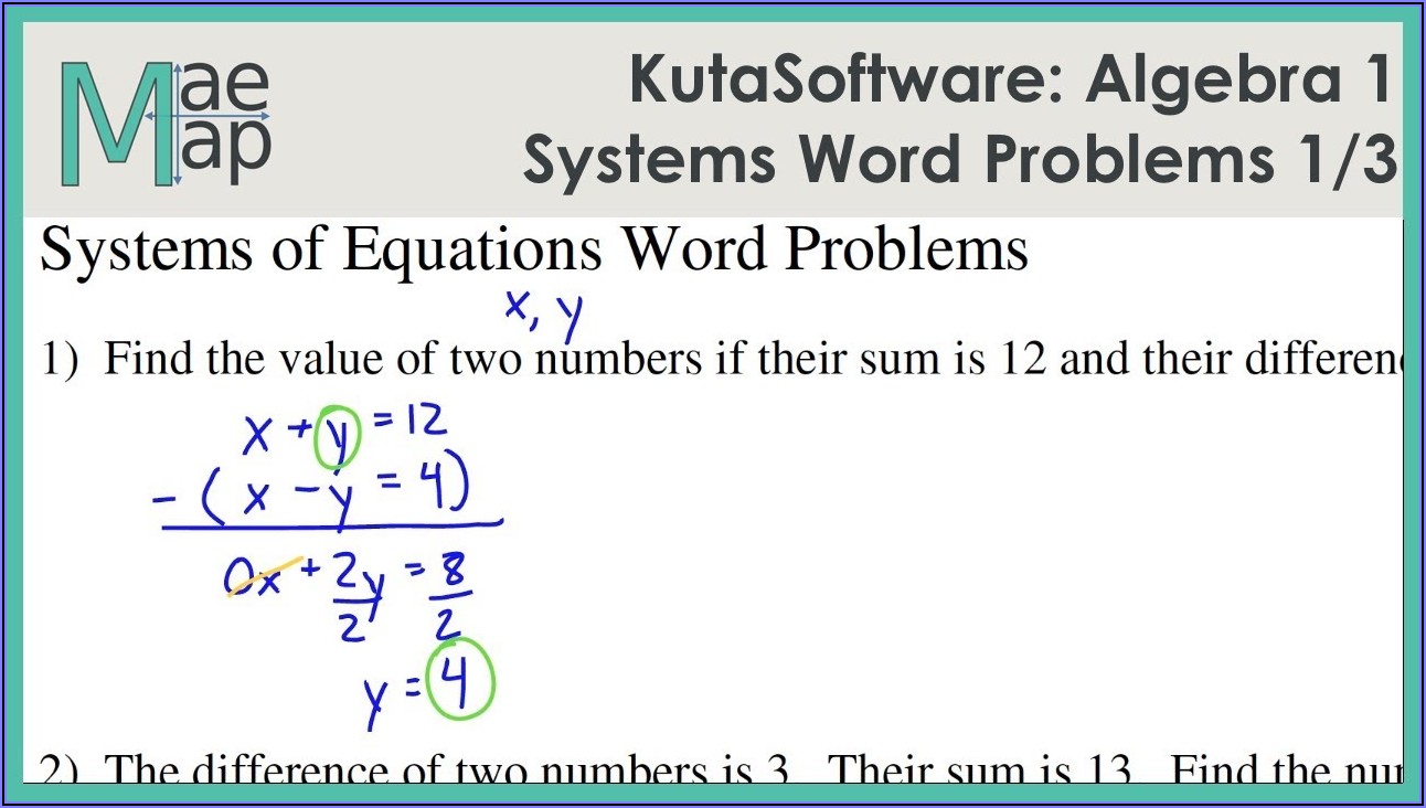 Solving Systems Of Equations Word Problems Worksheet Answer Key With Work