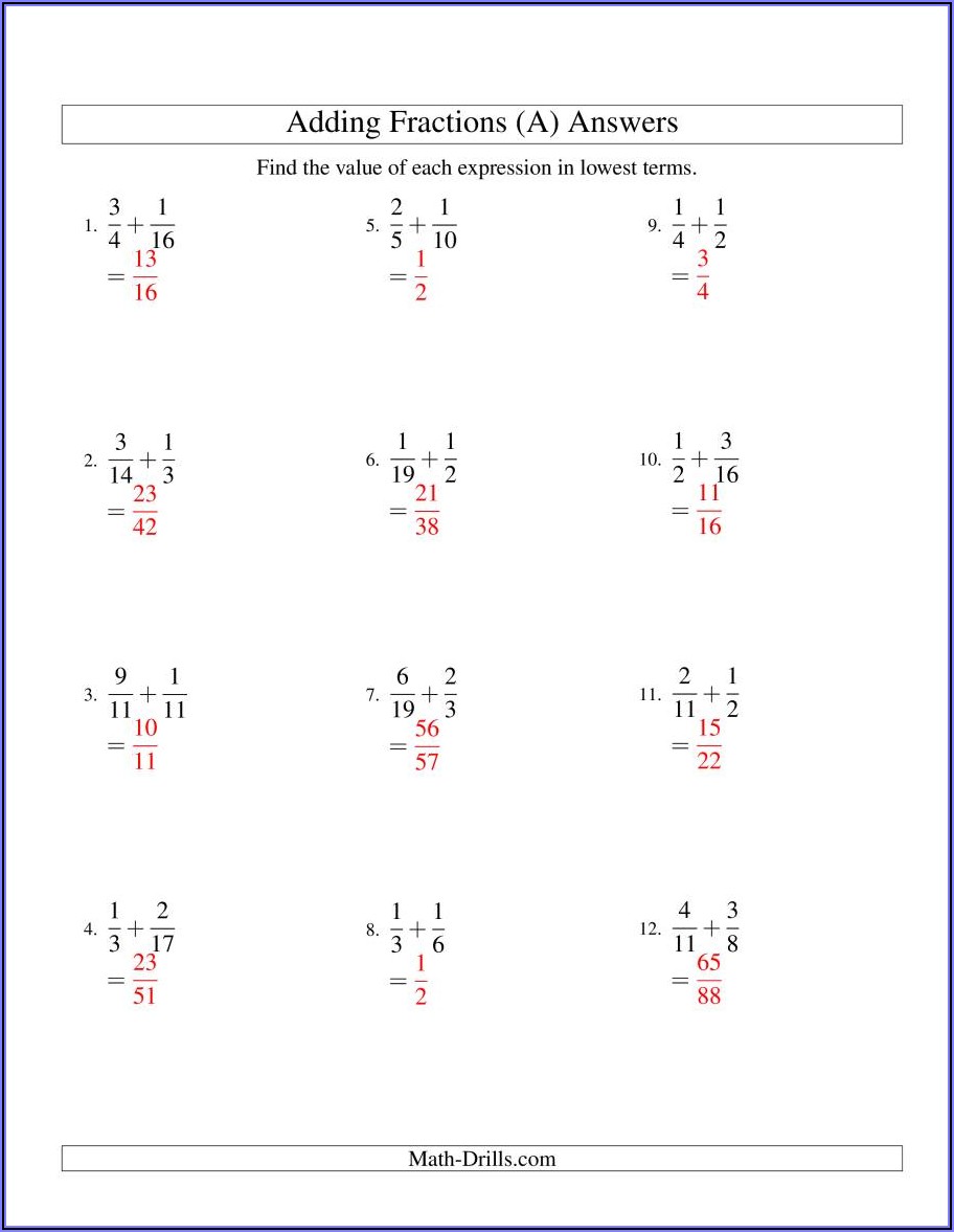 Subtracting Fraction With Different Denominators Worksheets