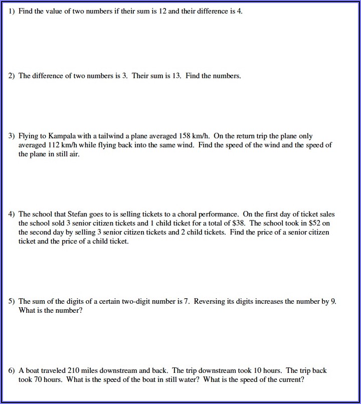 Systems Of Equations Word Problems In Slope Intercept Form Worksheet