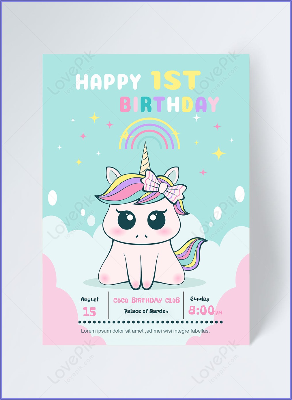 Unicorn Birthday Invitation Card Free Download
