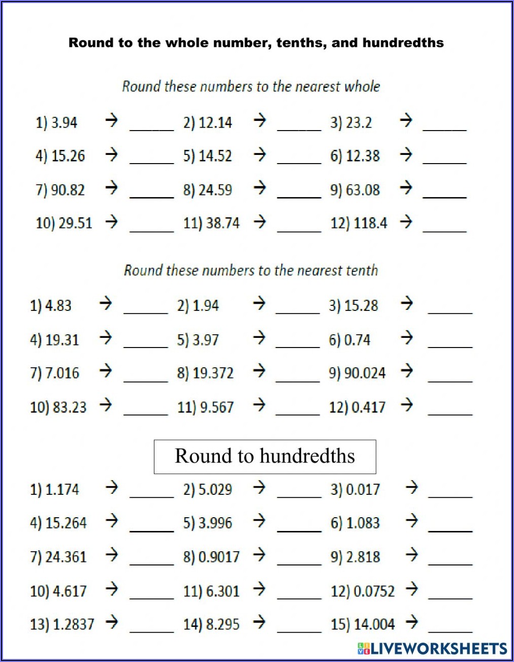 Whole Numbers Worksheets Grade 8