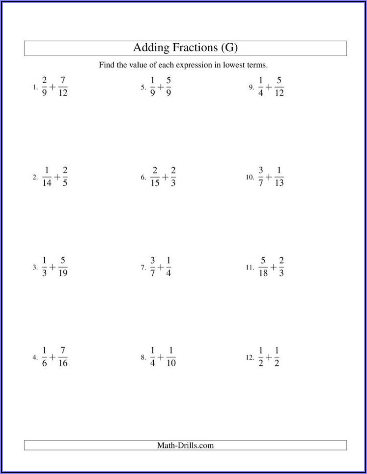 Worksheet Adding And Subtracting Fractions With Different Denominators
