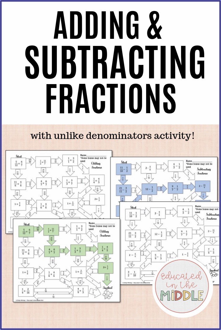 Worksheet Adding And Subtracting Fractions With Unlike Denominators