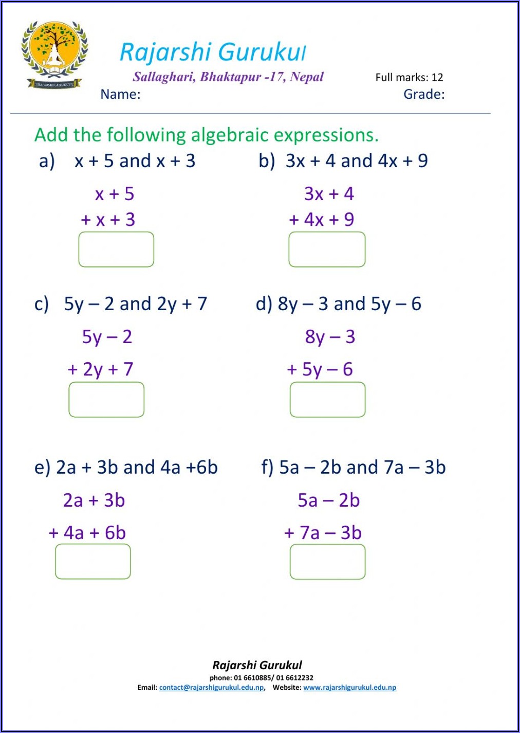 Worksheets On Algebraic Expressions For Grade 5