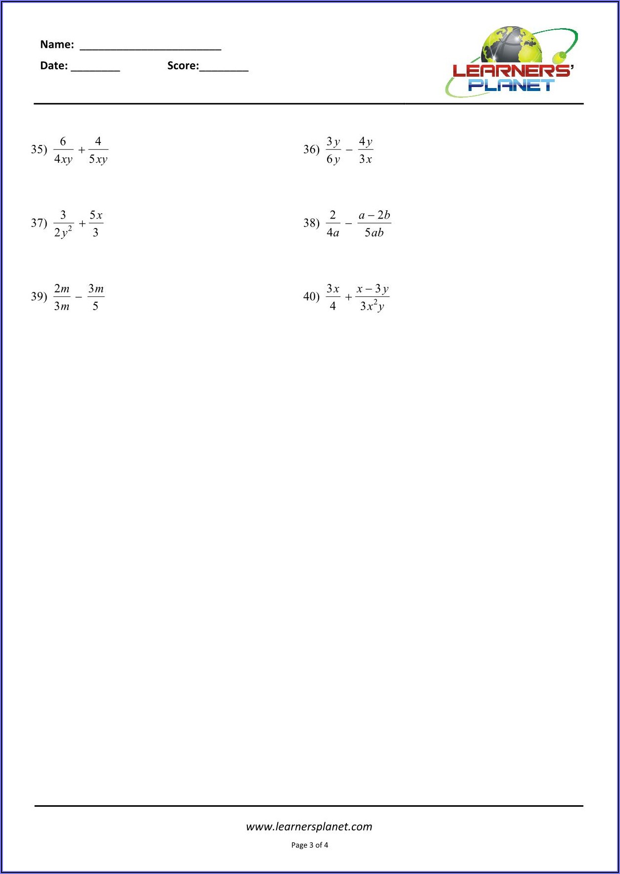 Worksheets Simplifying Algebraic Expressions