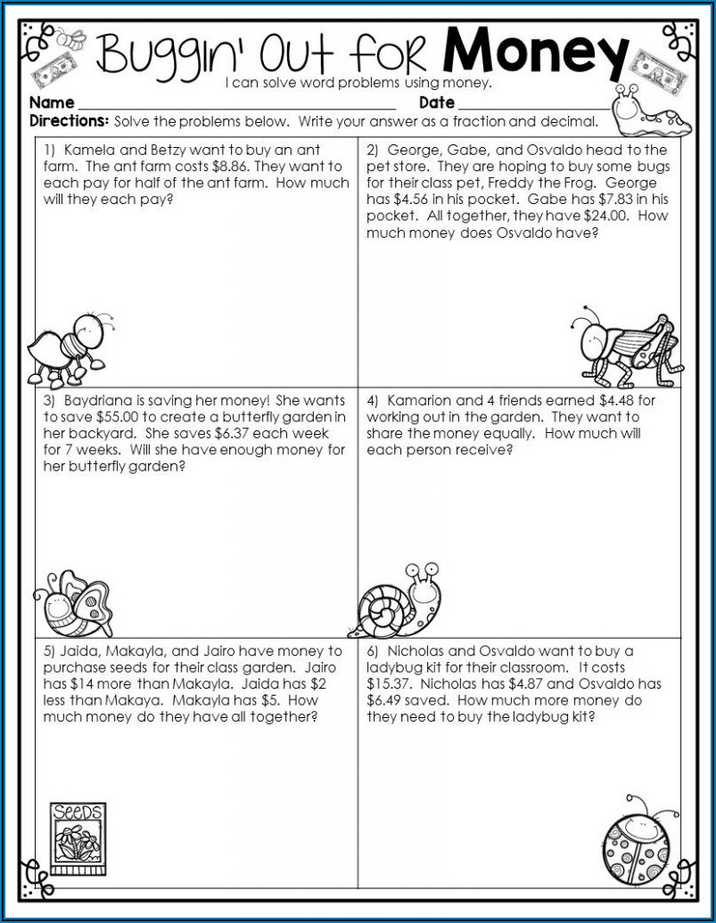 4th Grade Math Worksheets Fraction Word Problems