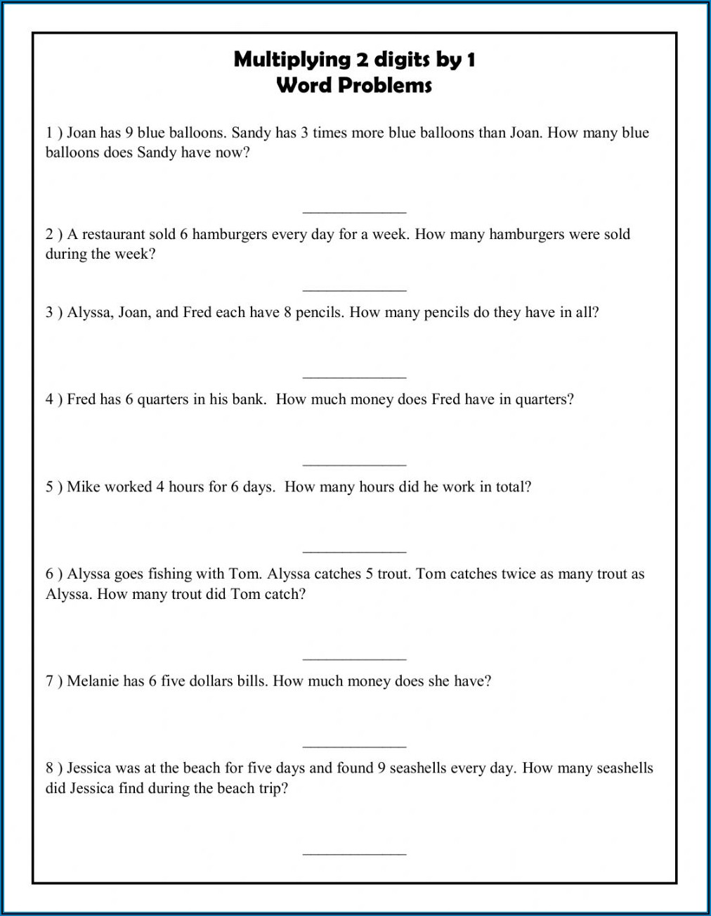 5th Grade Math Multiplication Word Problems Worksheets Pdf