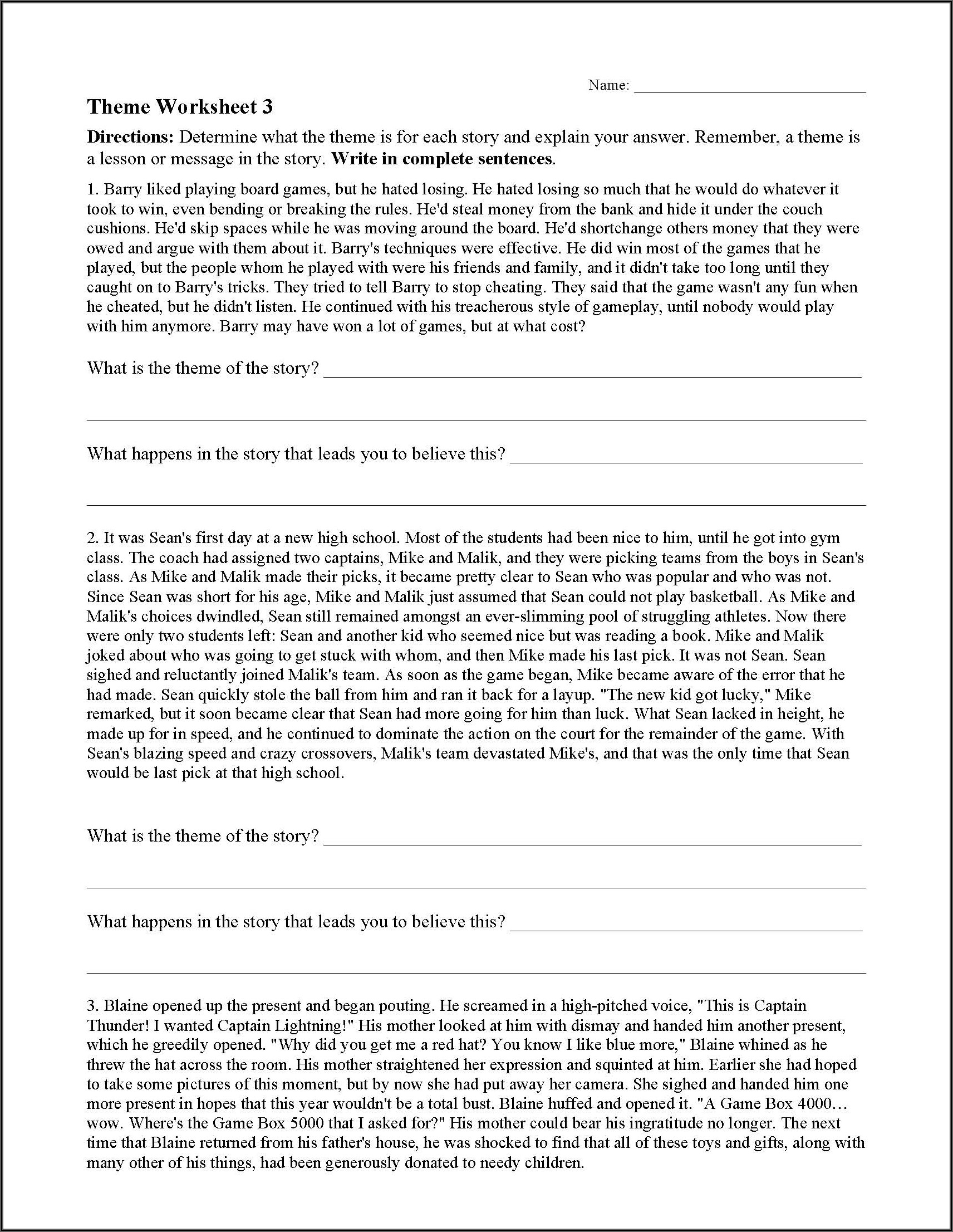 5th Grade Worksheets On Theme