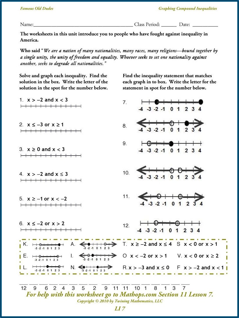 Compound Inequalities Word Problems Worksheet With Answers Pdf