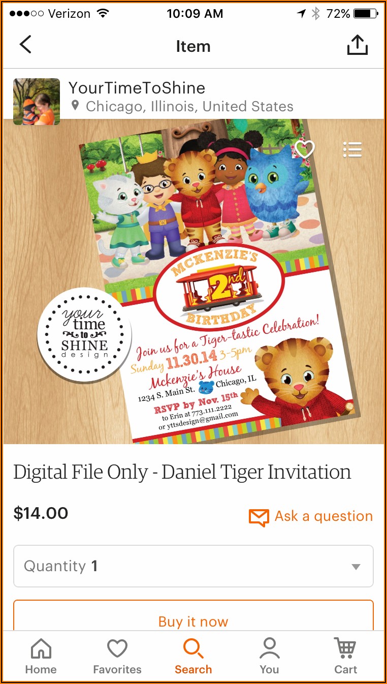 Daniel Tiger First Birthday Invitations