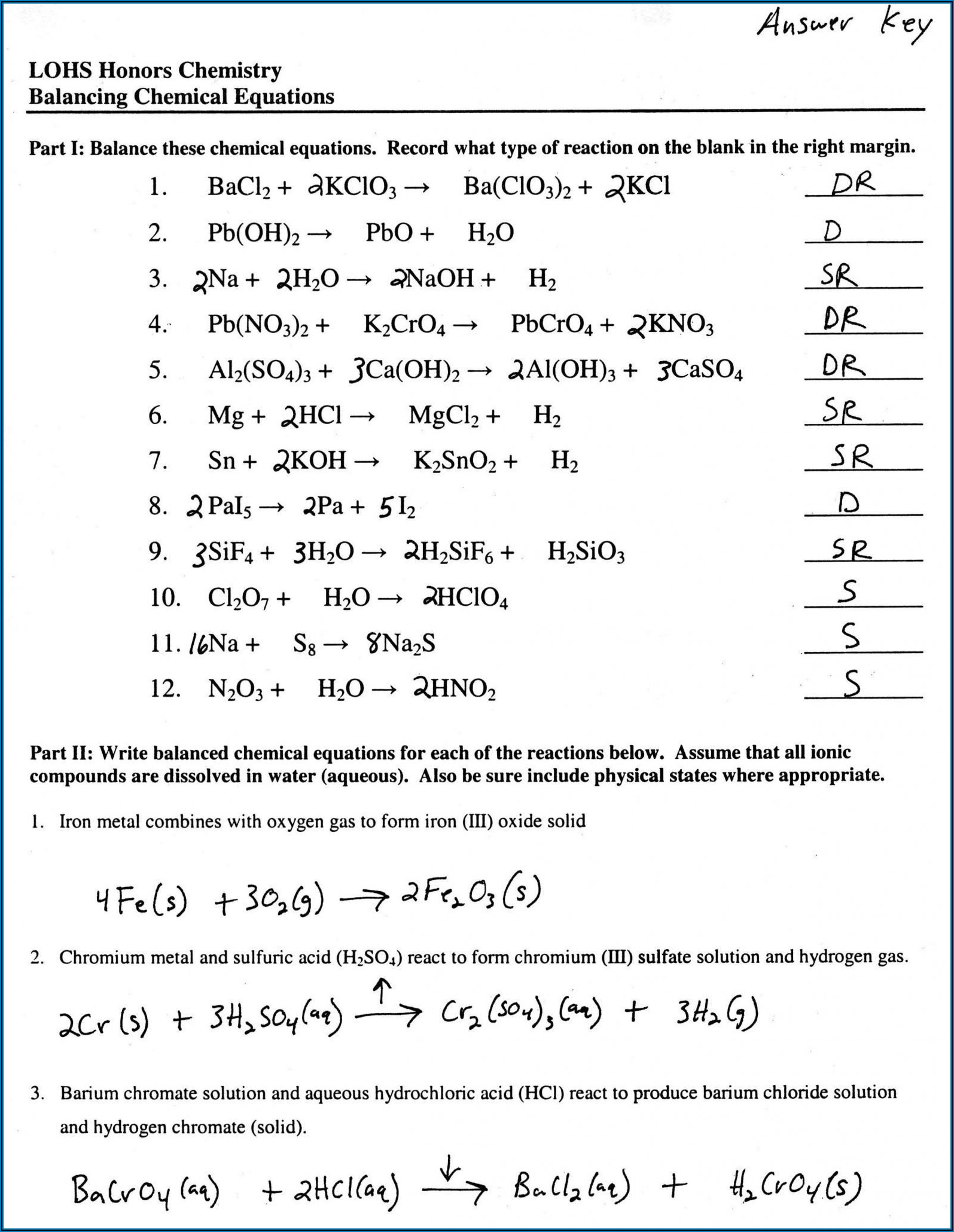 Difficult Balancing Chemical Equations Worksheet With Answers