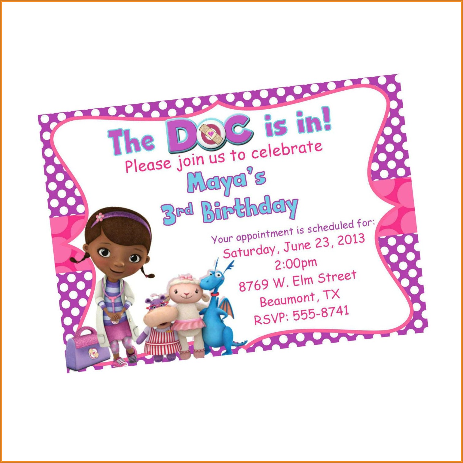 Doc Mcstuffins Birthday Invitations