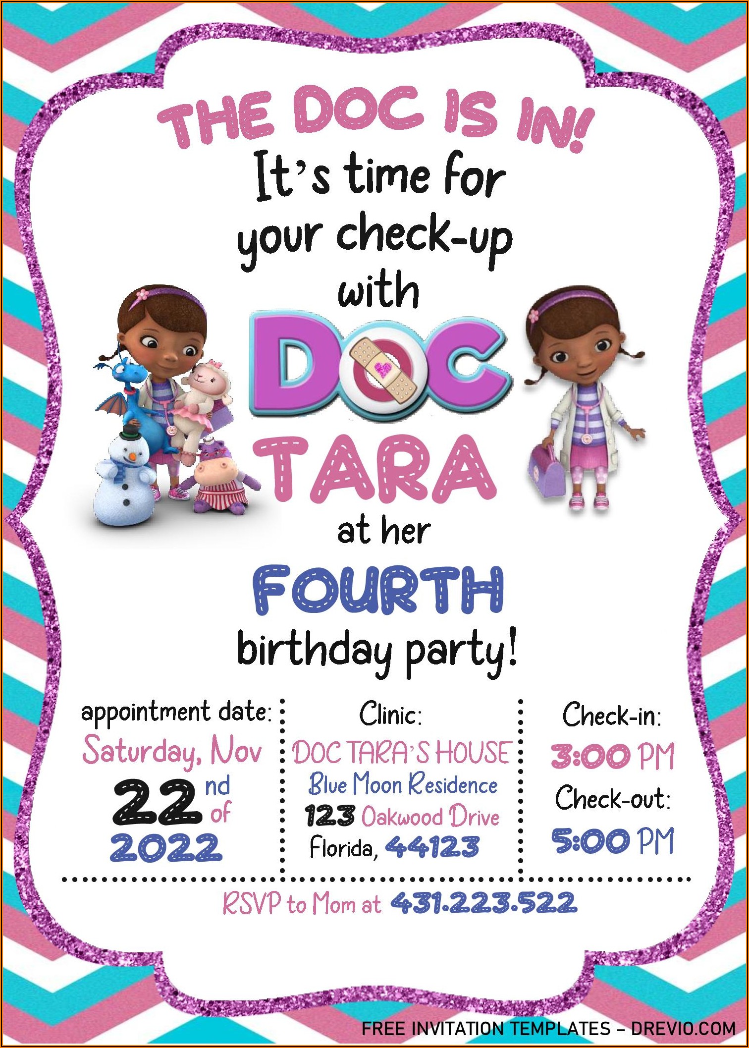 Doc Mcstuffins First Birthday Invitations