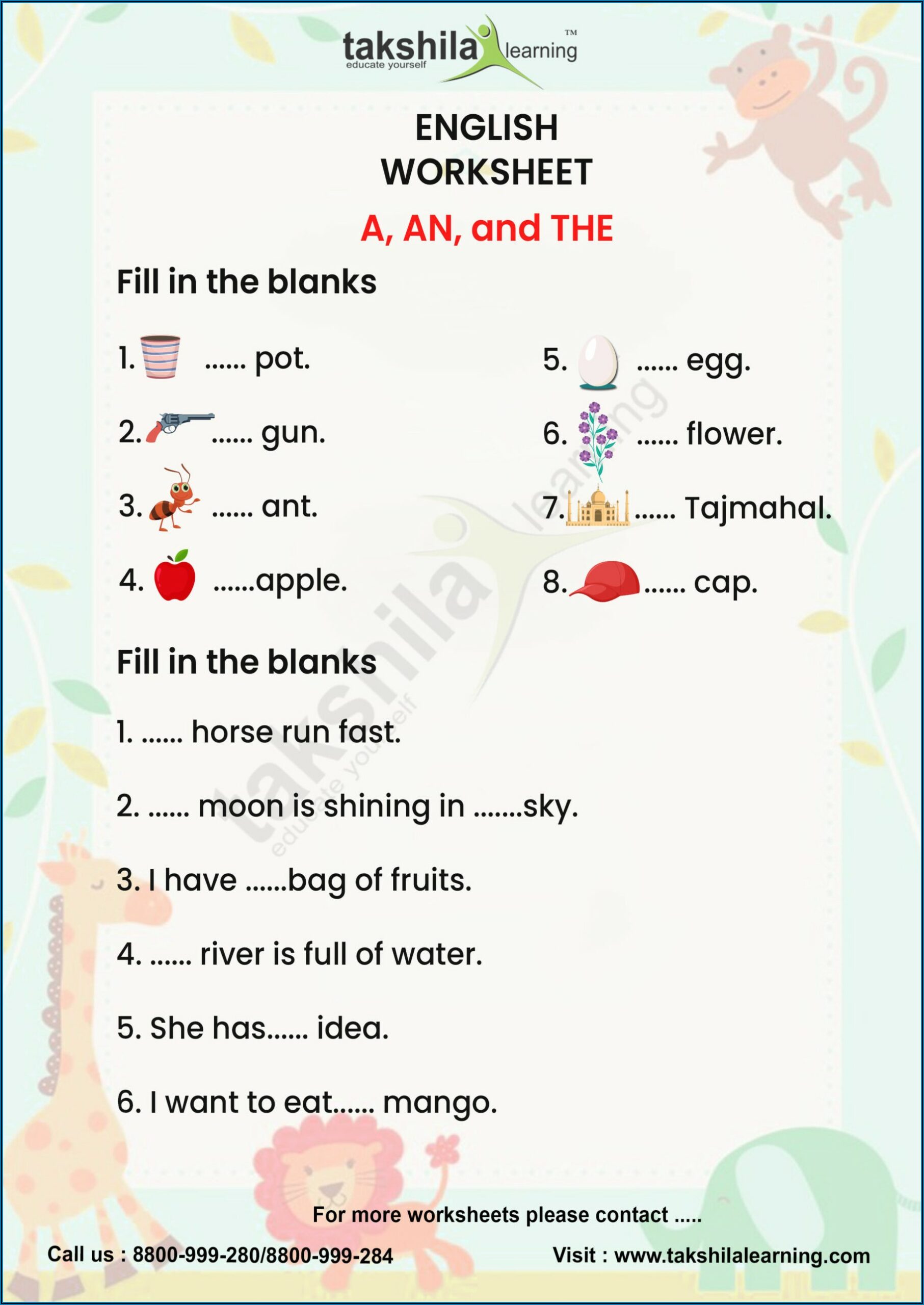 English Worksheet A And An