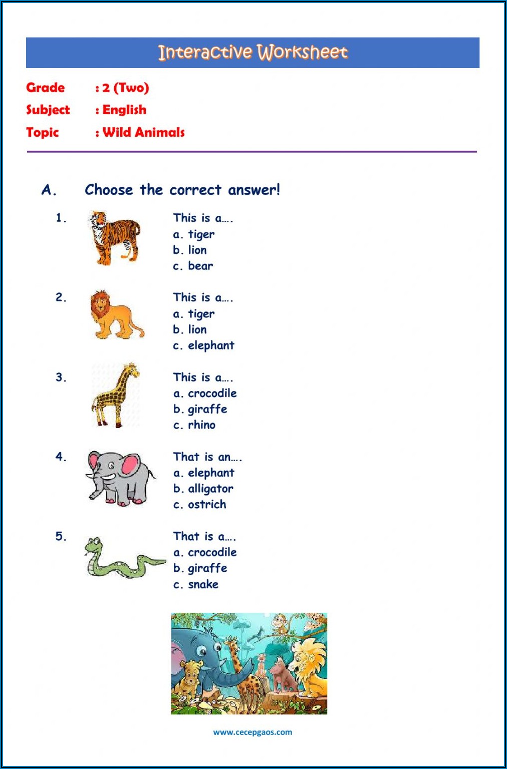 English Worksheet Animals