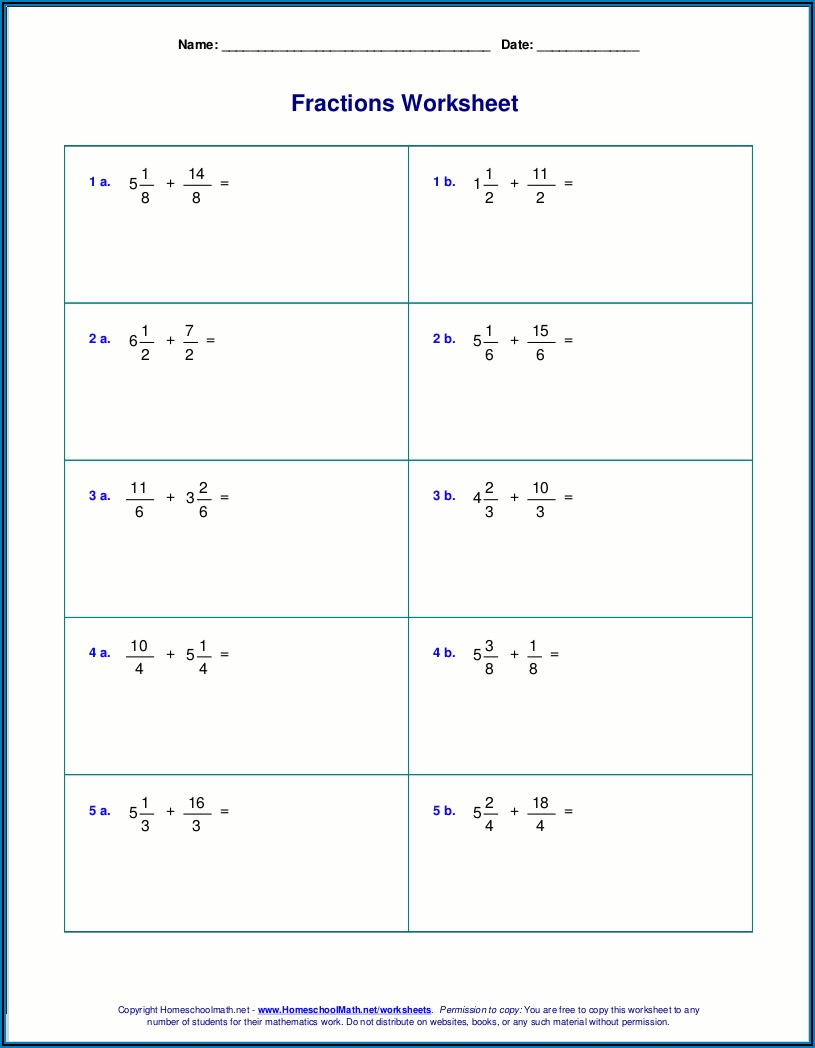 Fourth Grade Math Fractions Worksheets Pdf