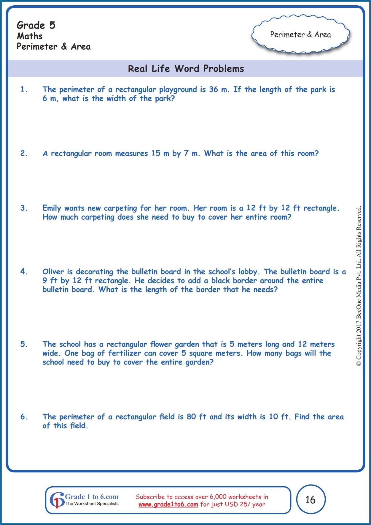 Grade 5 Math Word Problems Worksheet