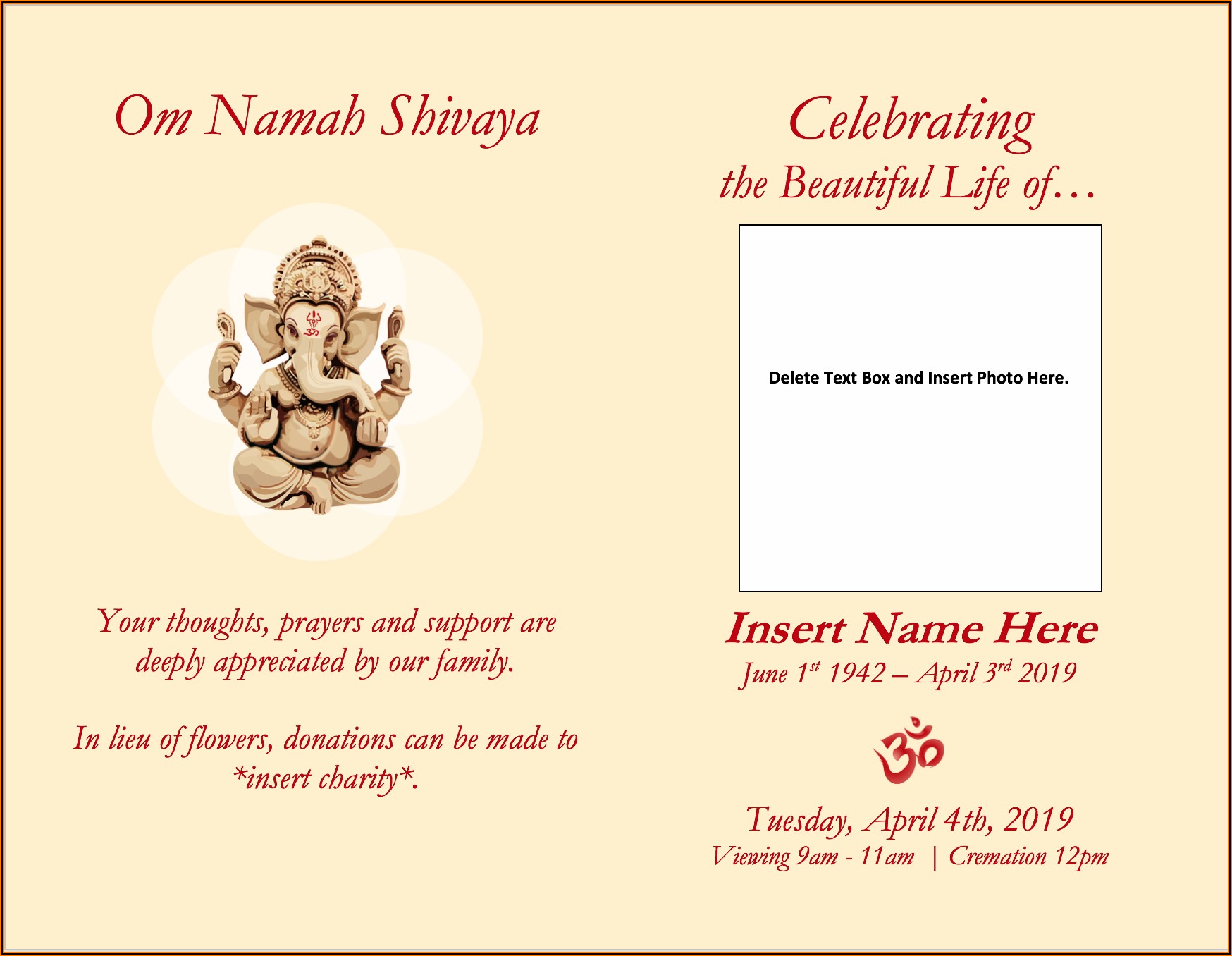 Hindu Funeral Invitation Template