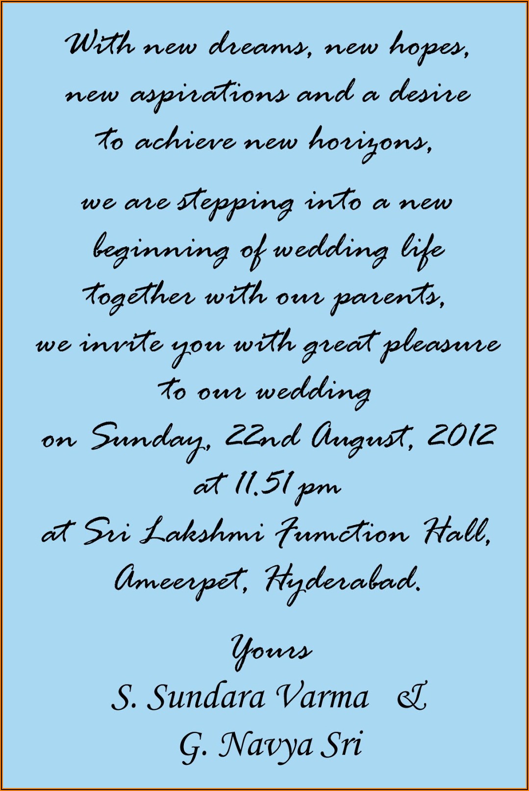 Hindu Wedding Invitation Wording Samples
