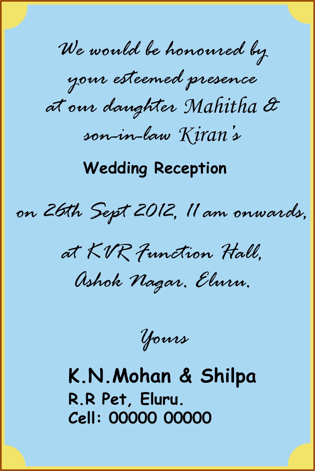 Indian Wedding Invitation Letter In English