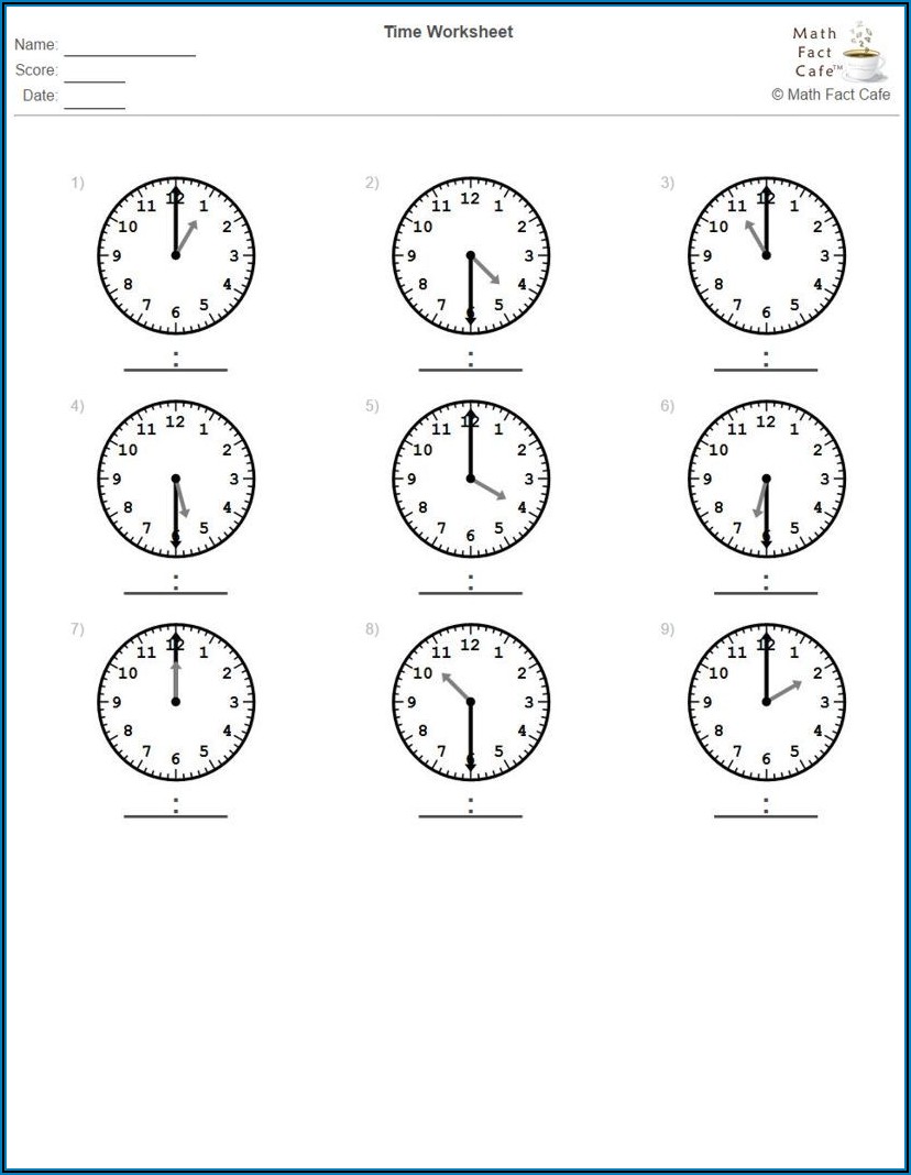 Math Fact Cafe Time Worksheet