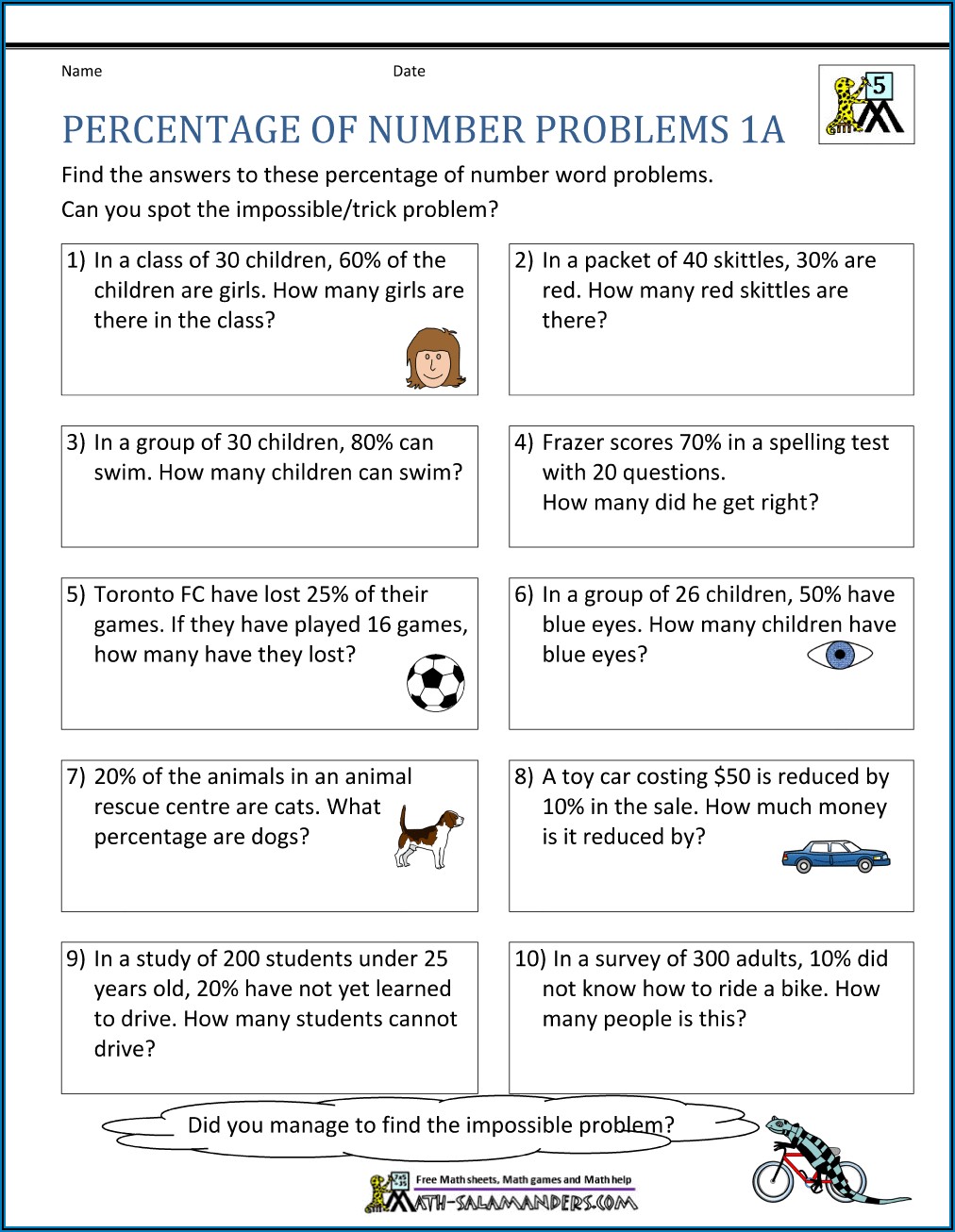 Math Word Problems Percentages Worksheets