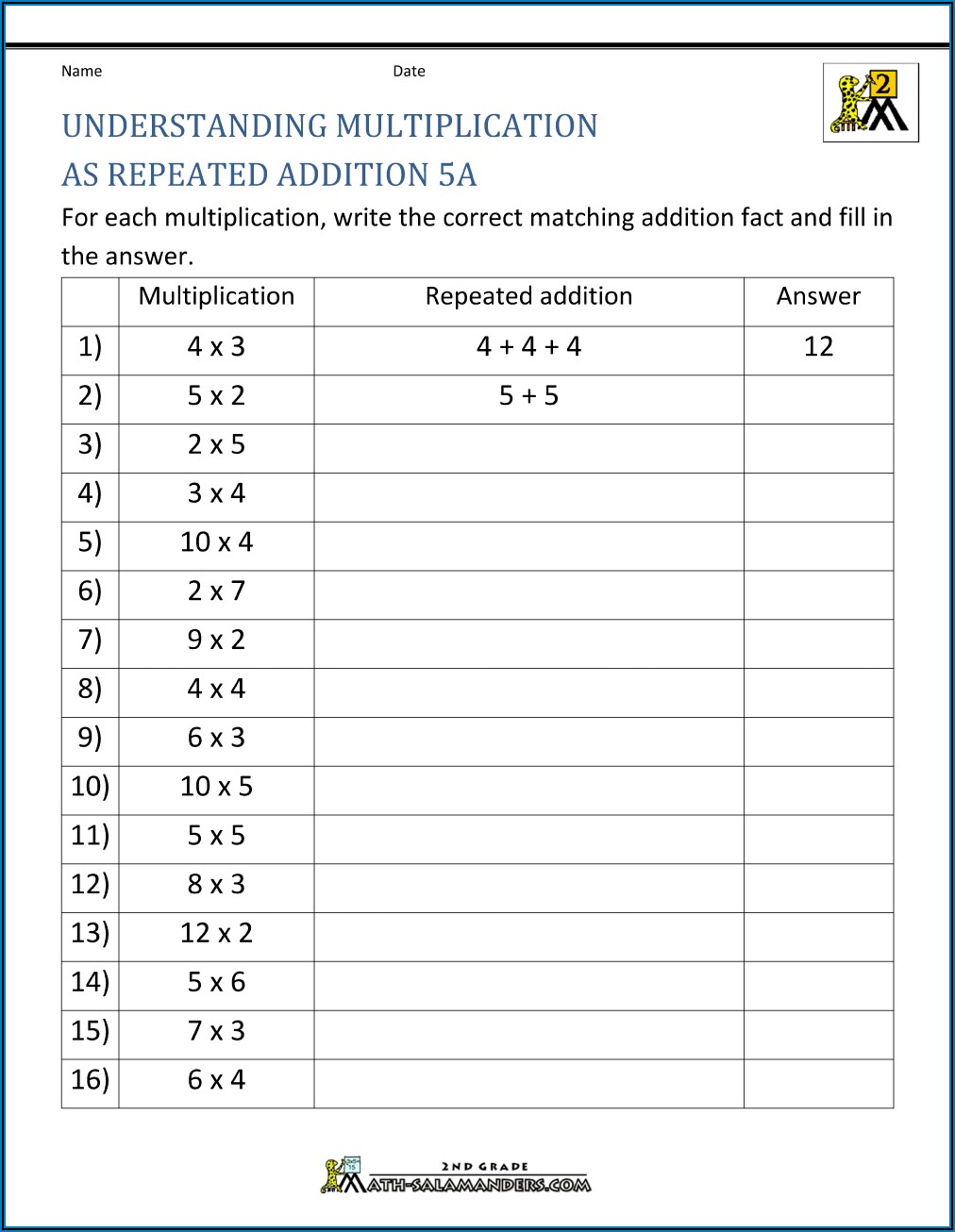 Multiplication As Repeated Addition Worksheet Pdf