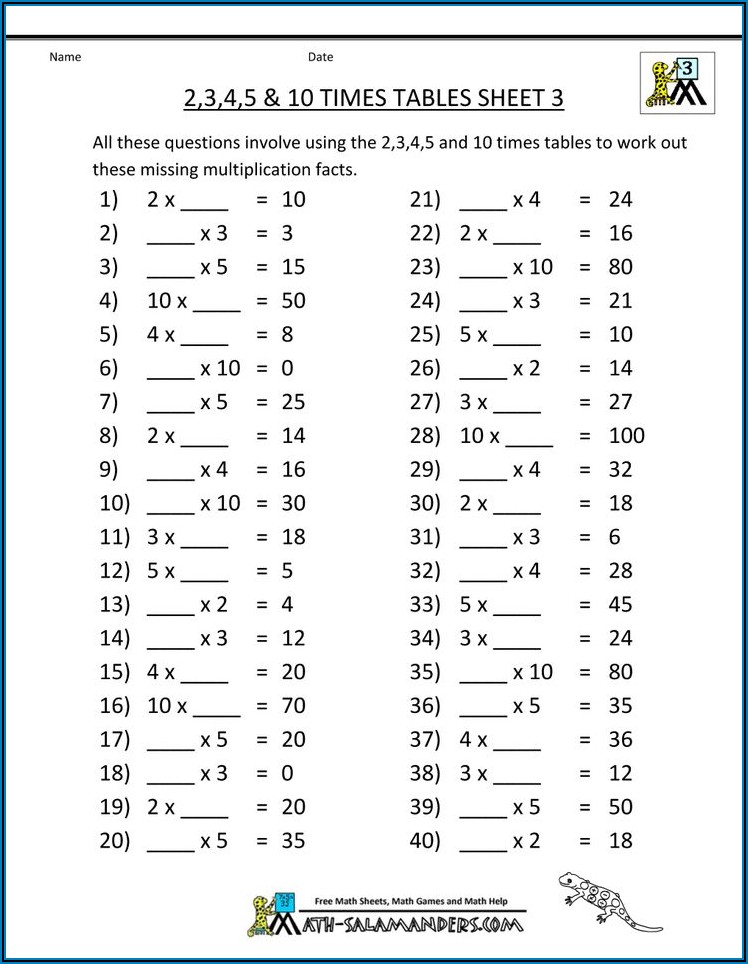 Multiplication Worksheets 2 5 10 Times Tables