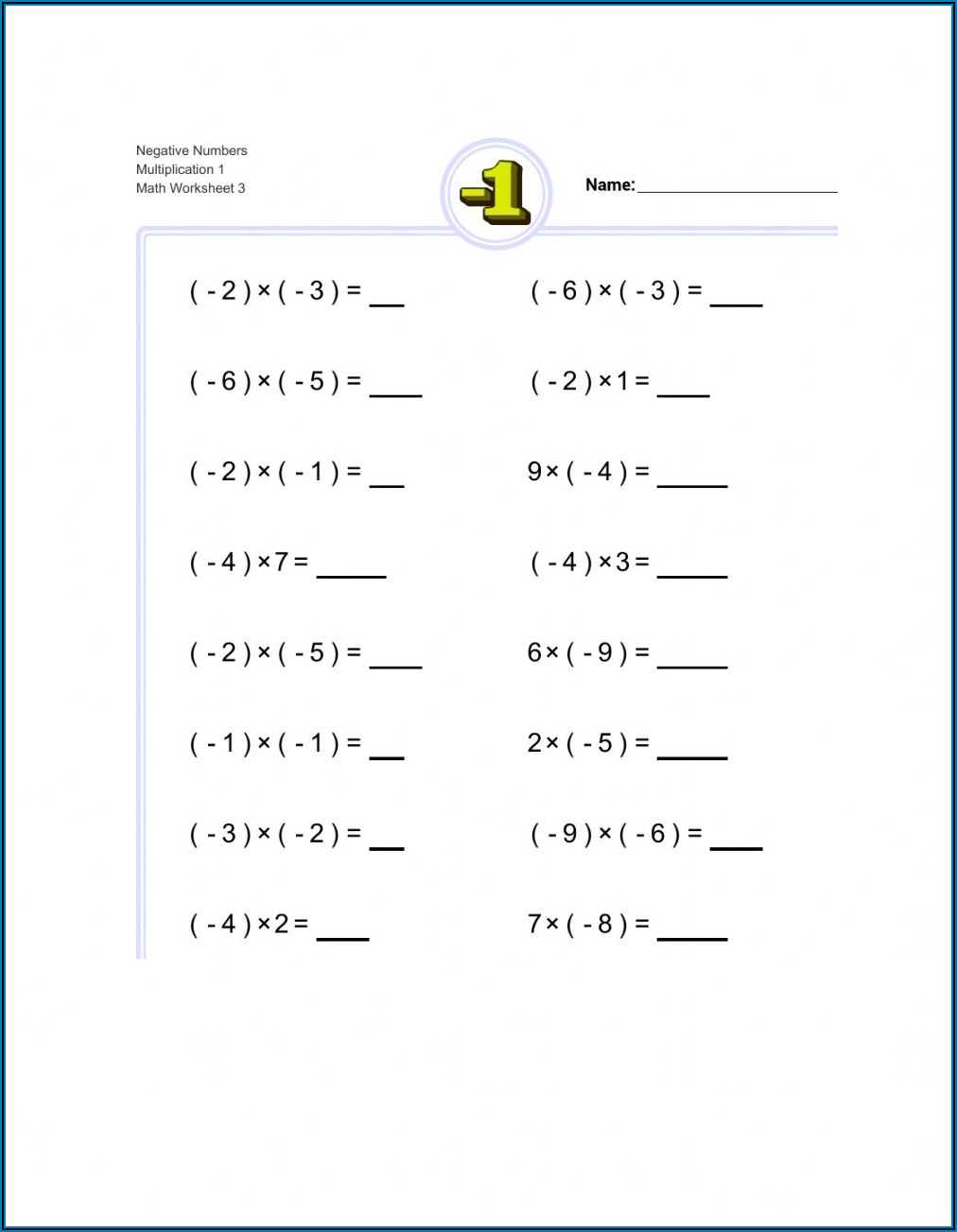Multiplying And Dividing Positive And Negative Numbers Worksheet Pdf