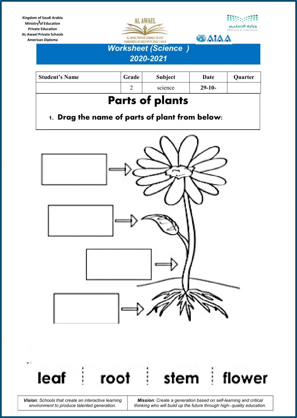 Parts Of A Plant Worksheet 2nd Grade Pdf