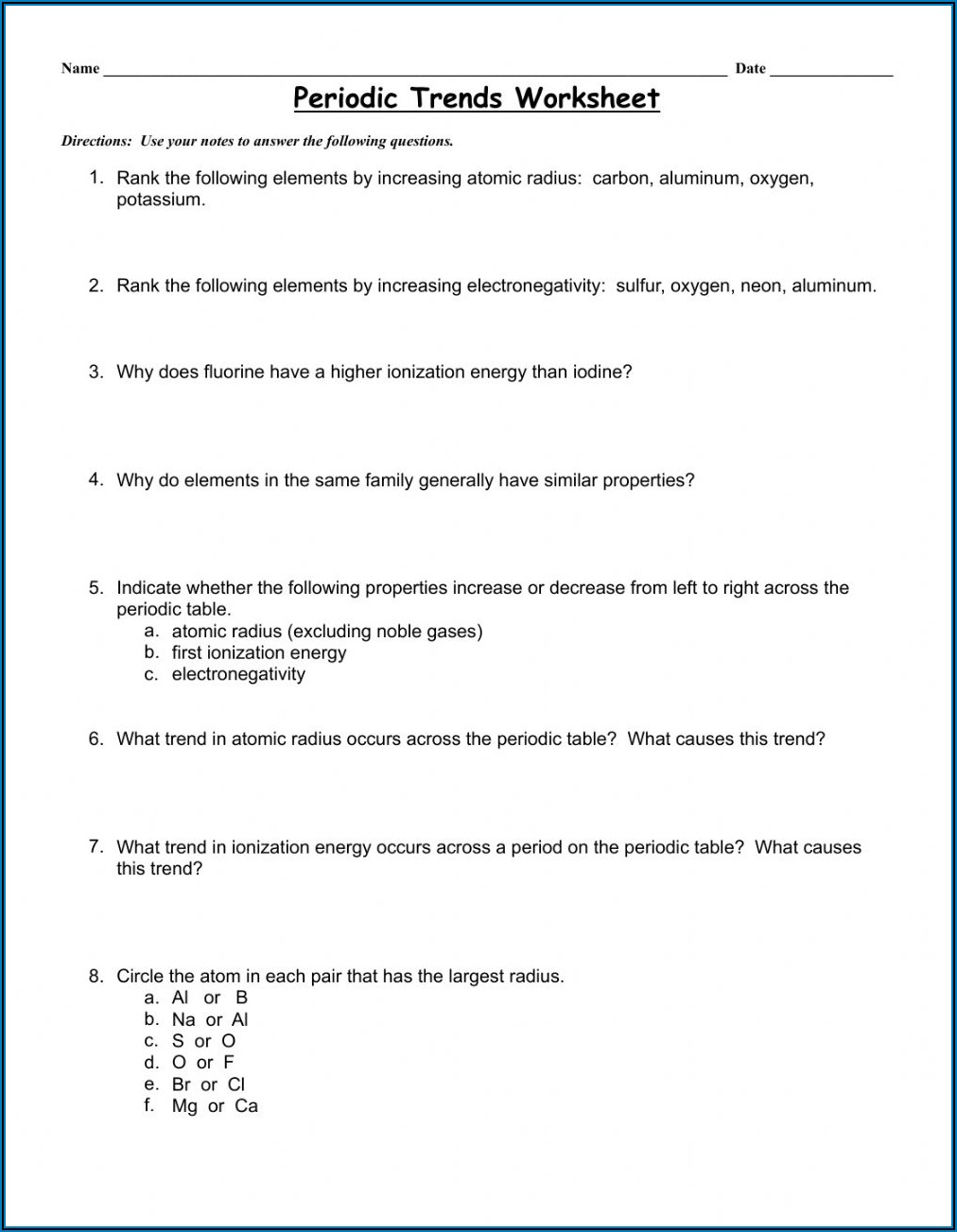 Periodic Table Of Elements Worksheet Grade 5