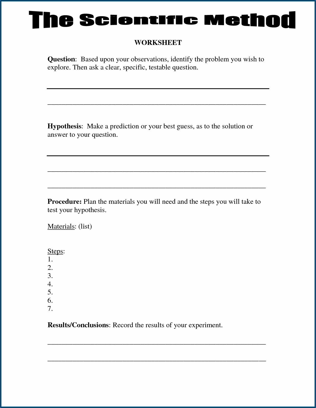 Printable Scientific Method Worksheet 4th Grade