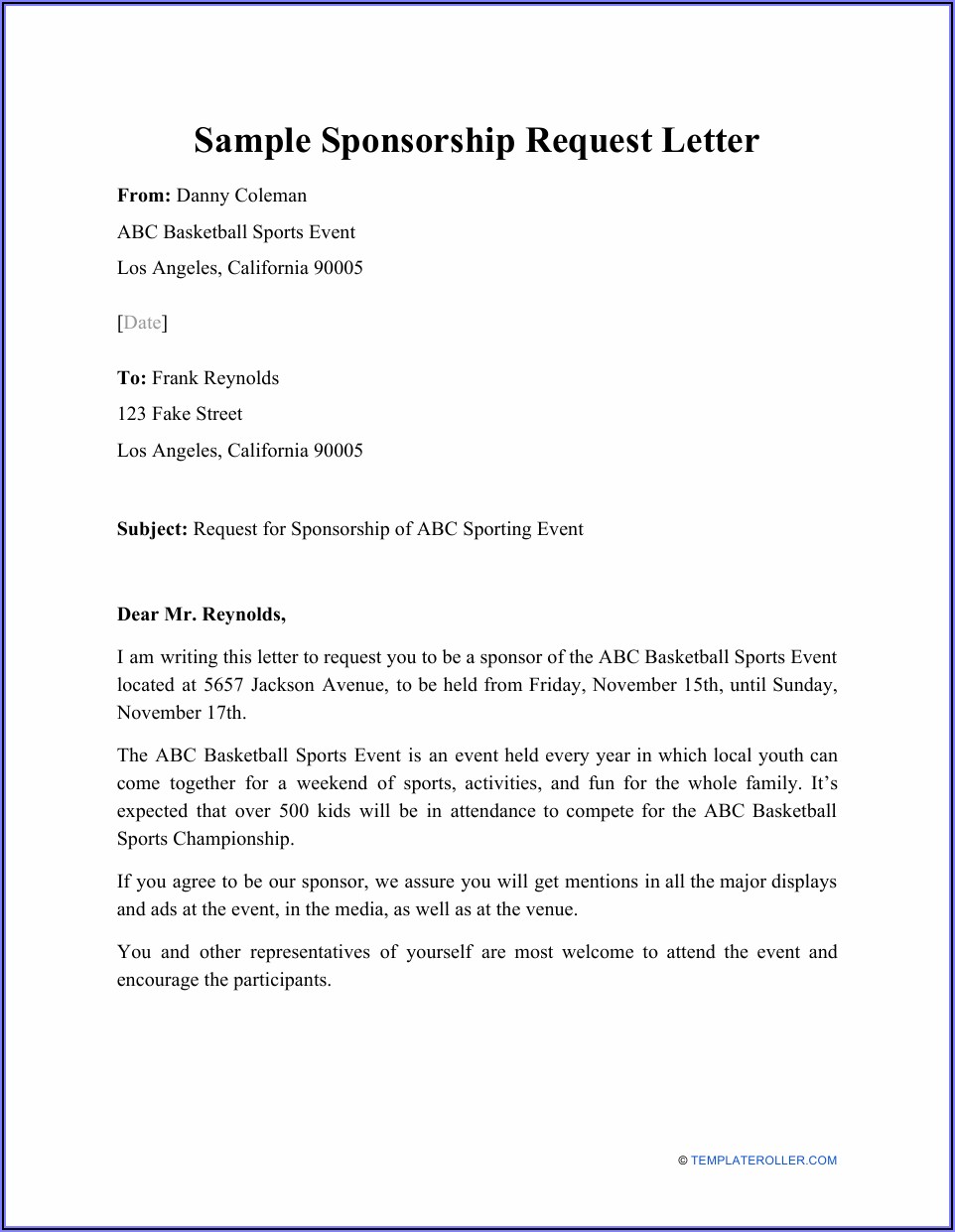 Sample Sponsorship Request Letter For Student