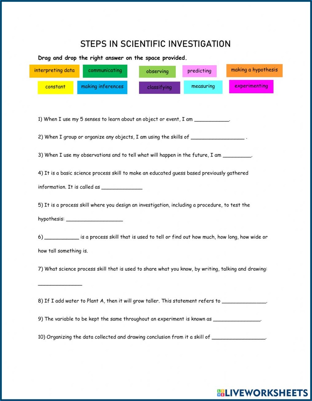 Scientific Method Worksheet For 4th Grade
