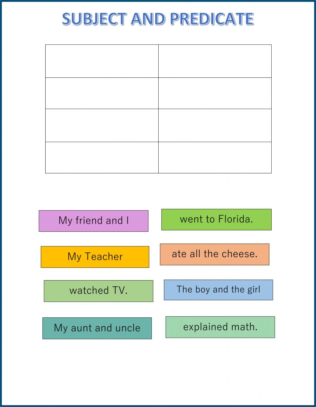 Subject And Predicate Worksheet Second Grade