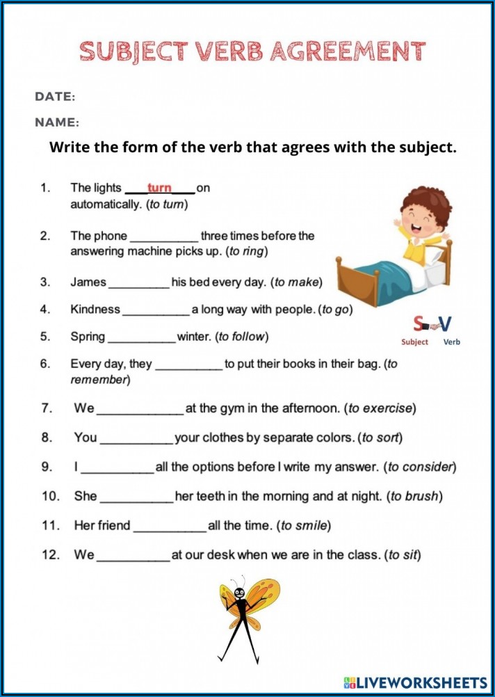Subject Verb Agreement Exercises With Answer Key