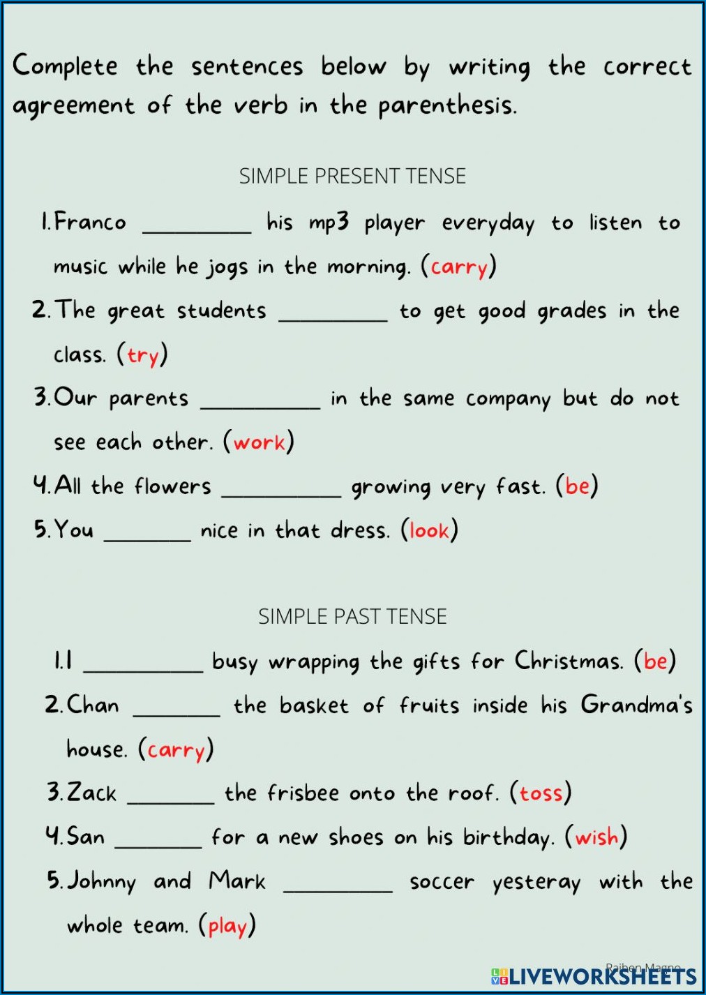 Subject Verb Agreement Worksheet And Answer Key