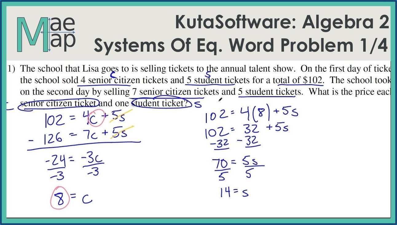 Systems Of Equations Word Problems Worksheet Kuta