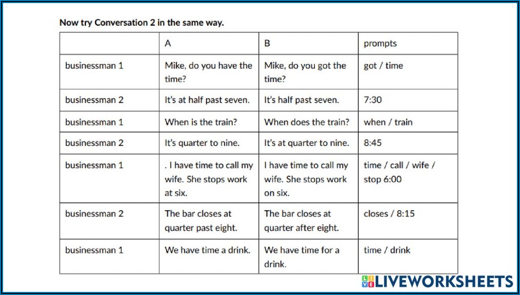 Telling Time Activity Worksheet