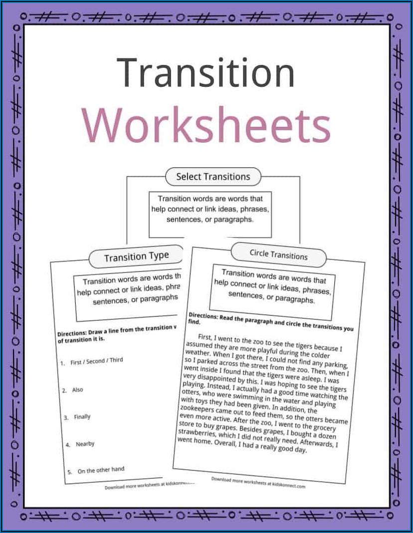 Transition Words Worksheet For Fifth Grade