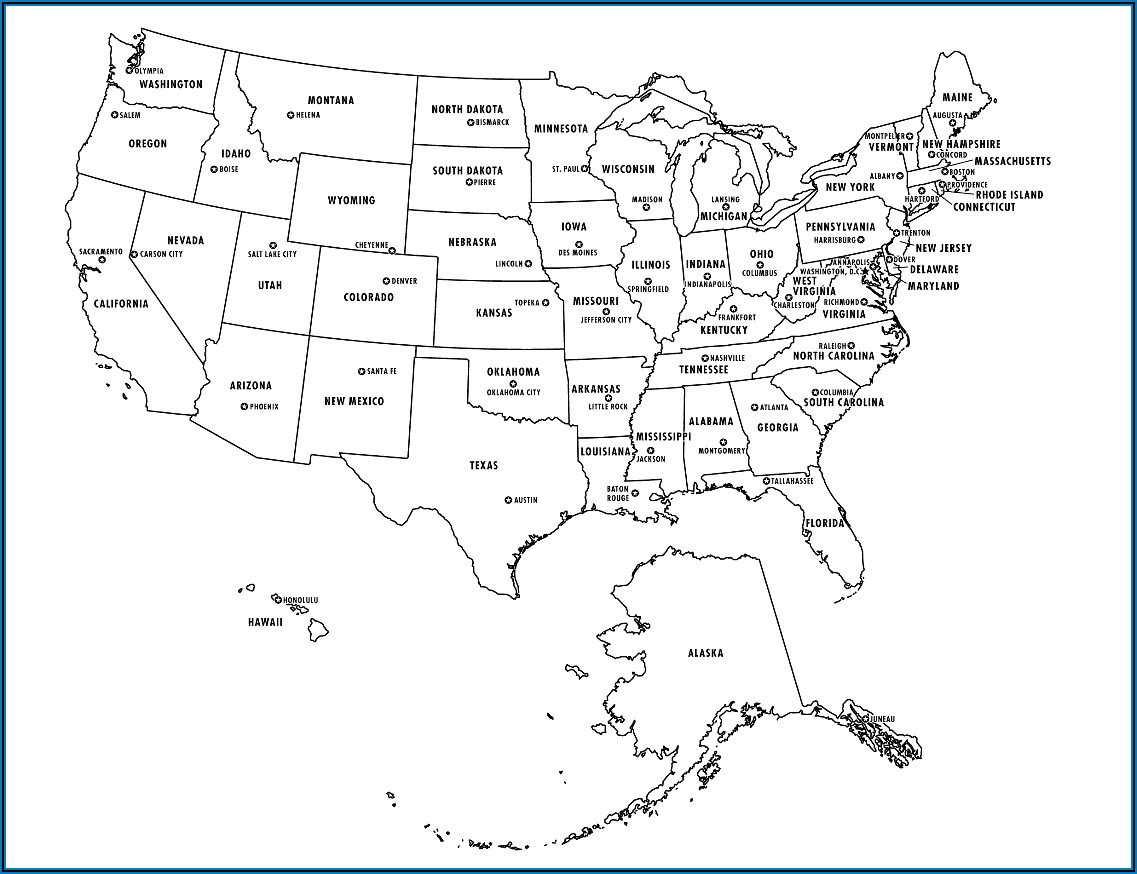 United States Map With State Names And Capitals Printable