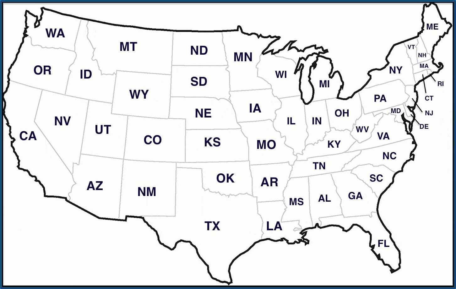 United States Printable Map With State Names