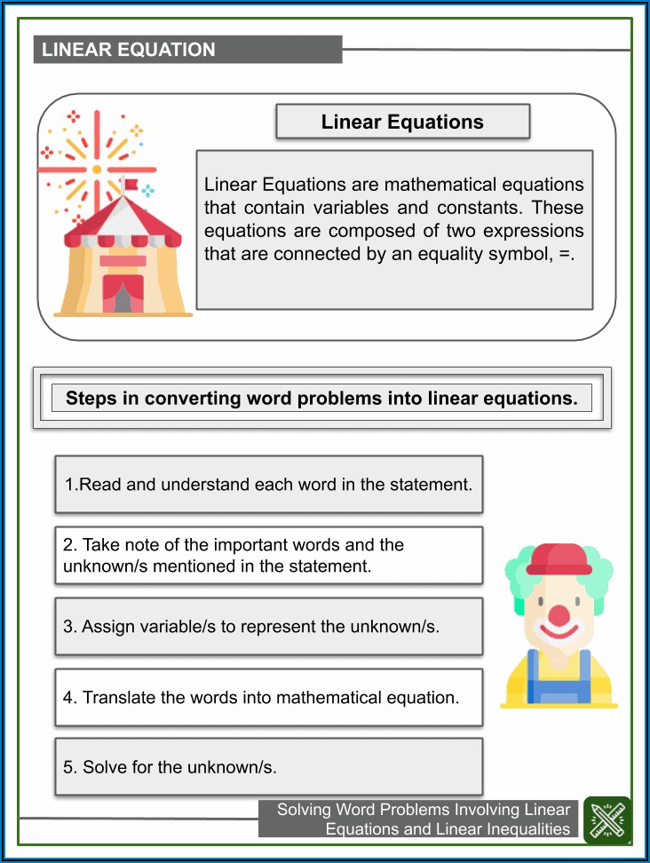 Word Problems Involving Systems Of Linear Equations Worksheet