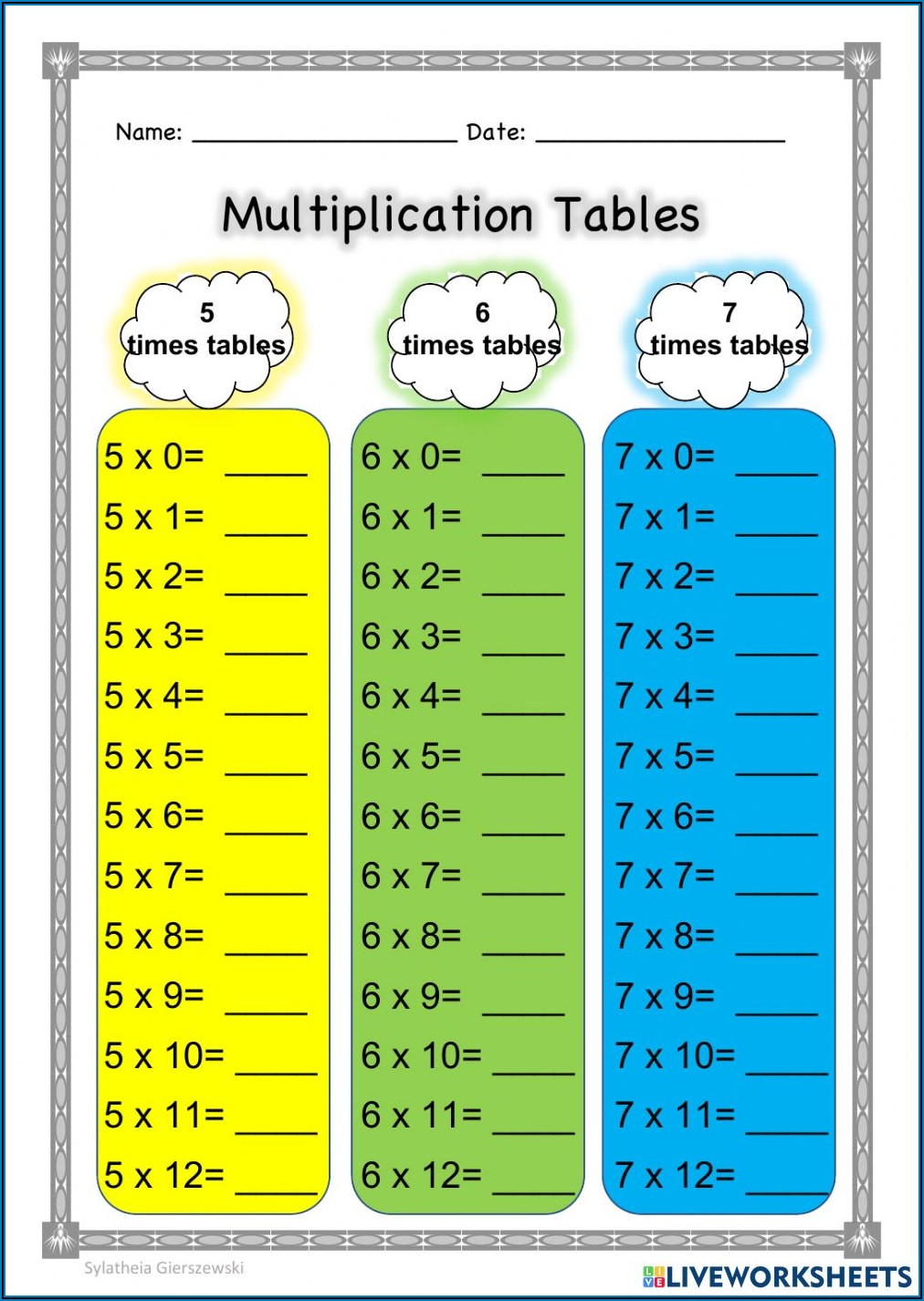 Worksheet For 7 Times Table