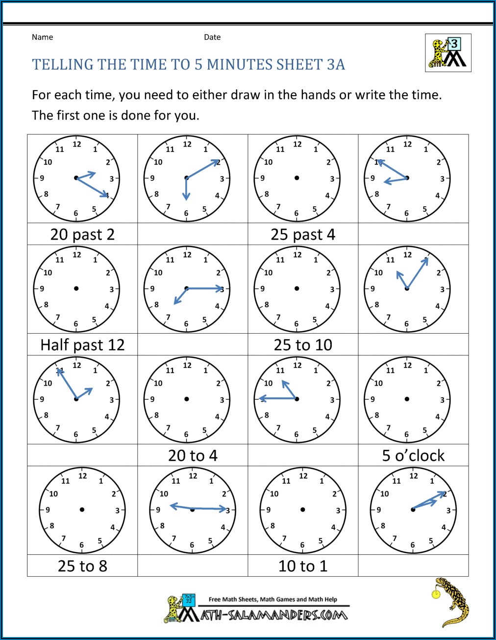 Write Digital Time Worksheet