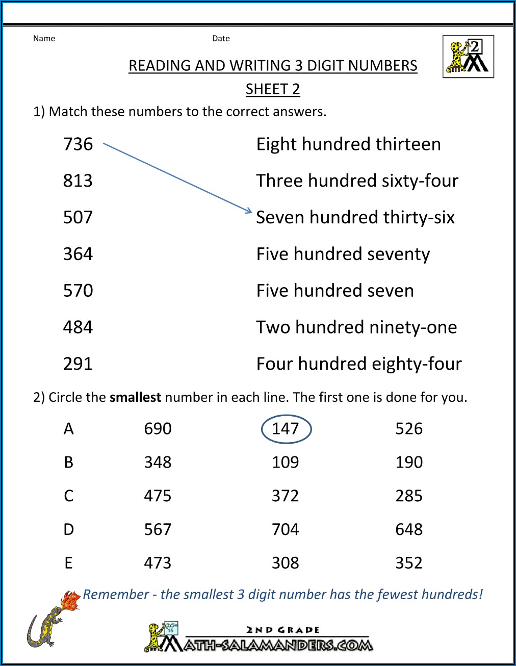 Writing Numbers In Word Form Worksheet 4th Grade