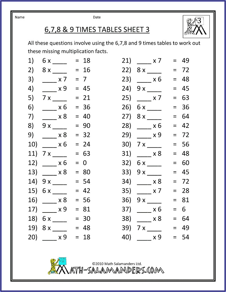 3 Times Tables Worksheets Free