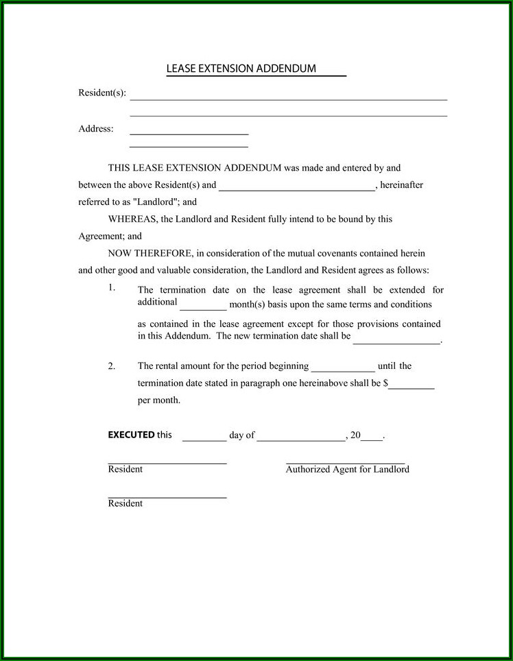 Addendum To Residential Lease Agreement Form